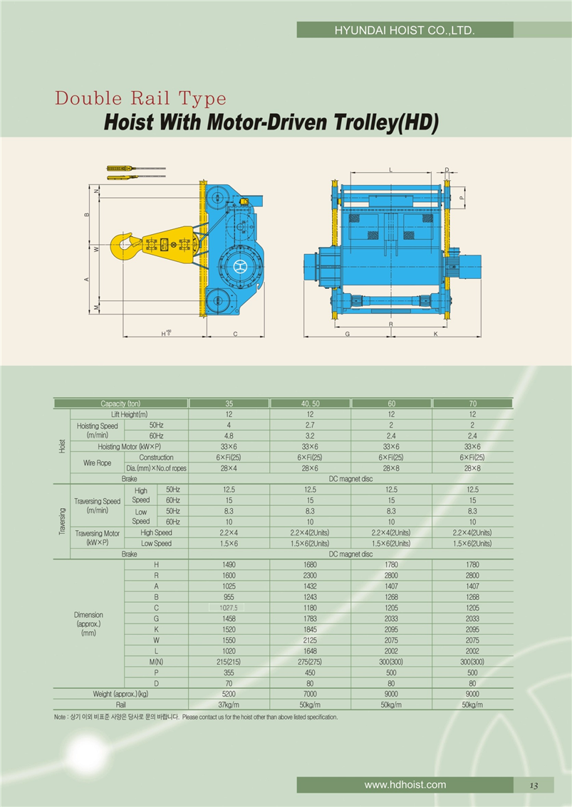 Công ty TNHH MTT Hàn Quốc Palang dầm đôi - Double rail hoist Công ty TNHH MTT Hàn Quốc Palang dầm đôi - Double rail hoist