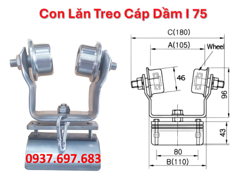 Con lăn treo cáp điện I 75